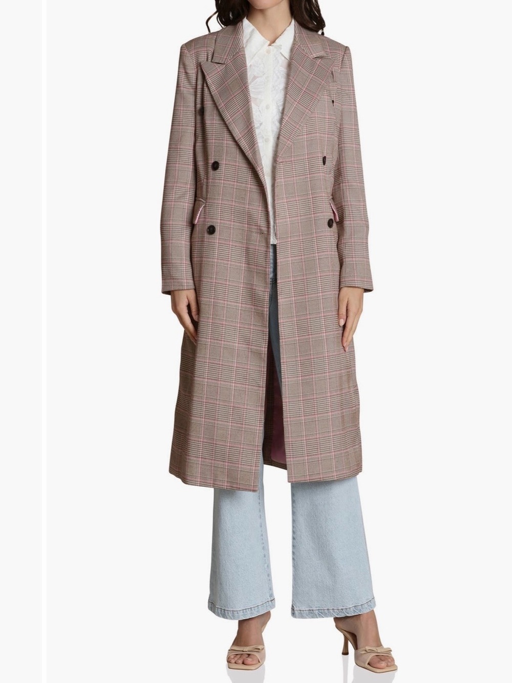 NWT Avec Les Filles Plaid Trench Coat S